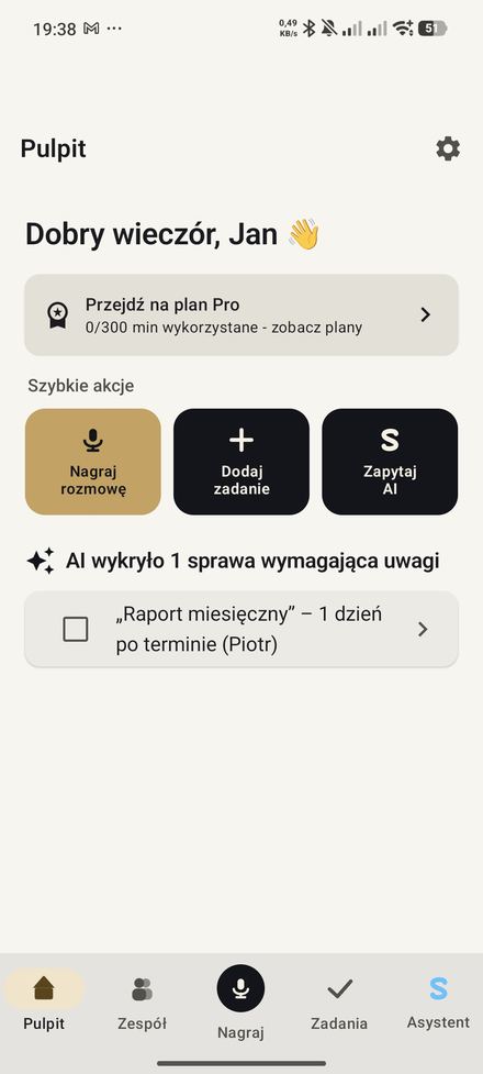 Pulpit Sidekicka z podsumowaniem dnia i sprawami wymagającymi uwagi